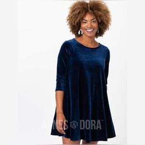 Agnes & Dora Velvet 3/4 Sleeve Swing Tunic Deep Sapphire